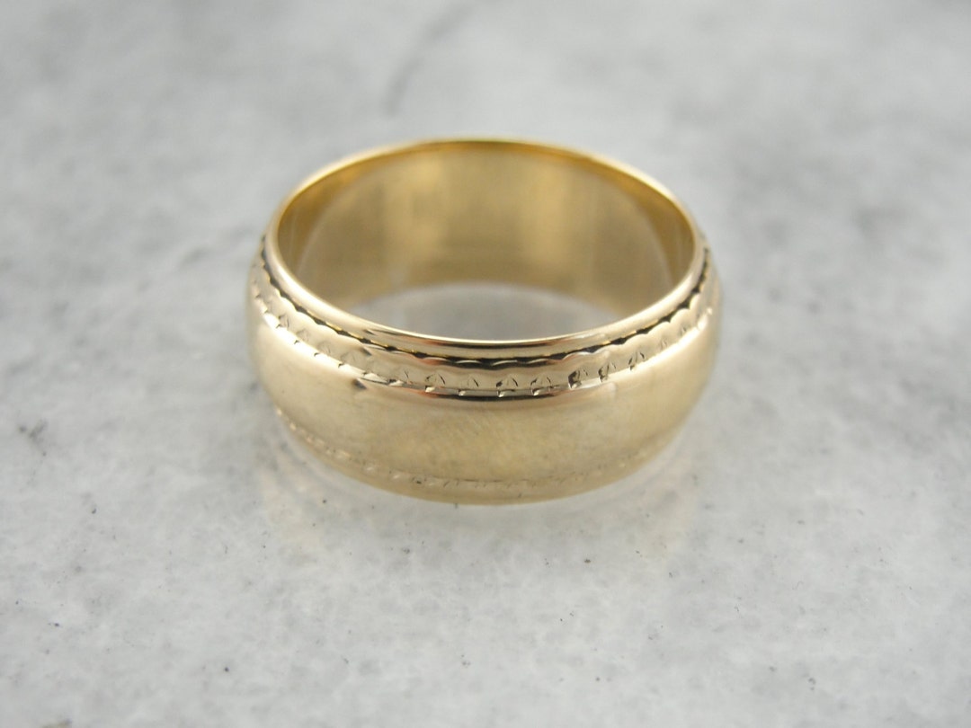 Vintage 14K Yellow Gold Wide Wedding Band With Decorative Edge - Etsy