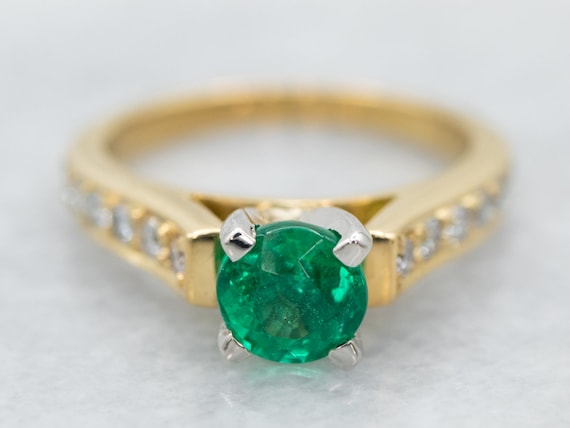 Traditional Emerald and Diamond Ring, Emerald Eng… - image 1