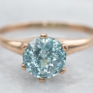 Antique Blue Zircon Solitaire Ring, Rose Gold and Blue Zircon, Solitaire Zircon Ring, Birthstone Ring, Engagement Ring A35878