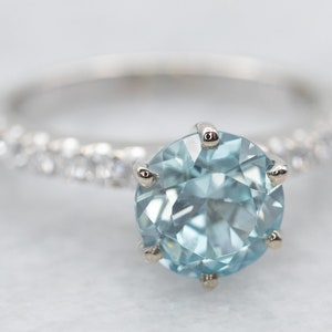 Pretty Blue Zircon Ring, Blue Zircon and Diamond Engagement Ring, White Gold Zircon Ring, Zircon Jewelry, Modern Blue Zircon Ring A29392