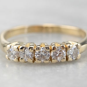 Diamond Gold Wedding Band, 5 Diamond Band, Anniversary Ring, Stacking Ring, UDA543DC