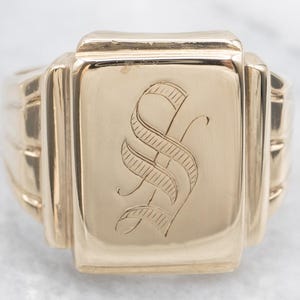 Vintage Gold Men's Monogrammed "S" Signet Ring, Large Gold Signet Ring, Yellow Gold Signet Ring, Personalized Jewelry, Gifts for Him A65886