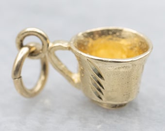 Vintage 14K Yellow Gold Teacup Charm, Etched Detail