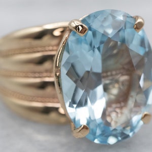 Blue Topaz Cocktail Ring, Yellow Gold Topaz Ring, Topaz Statement Ring, Right Hand Ring, Anniversary Ring A11562