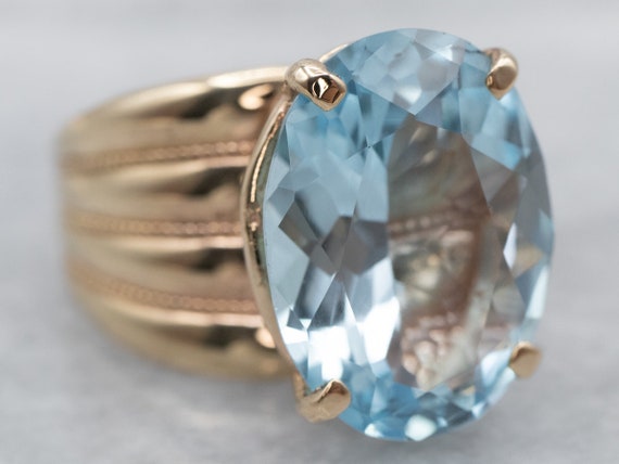 Blue Topaz Cocktail Ring, Yellow Gold Topaz Ring,… - image 1