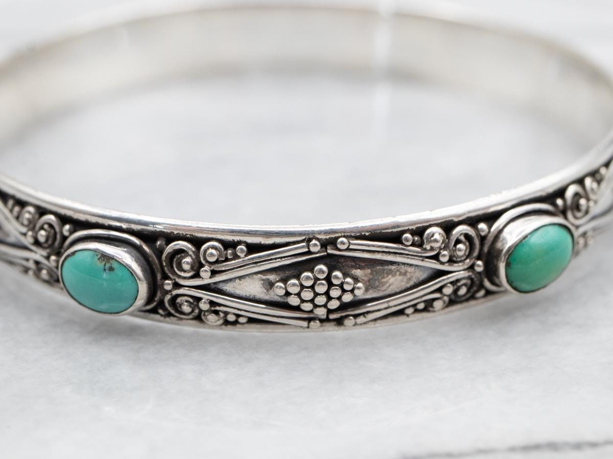 アクセサリー Vintage Silver Turquoise Bangle 925 Turquoise Bangle, Sterling Silver Bangle, Boho Open Cuff