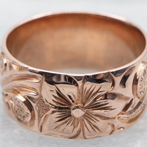 Antique Gold Floral Band, Pattern Band, Rose Gold Band, Pattern Band, 14K Rose Gold Band, Stacking Band, Wedding Ring A40071
