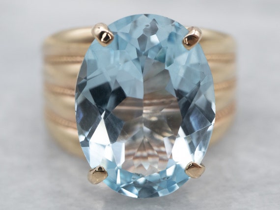Blue Topaz Cocktail Ring, Yellow Gold Topaz Ring,… - image 2