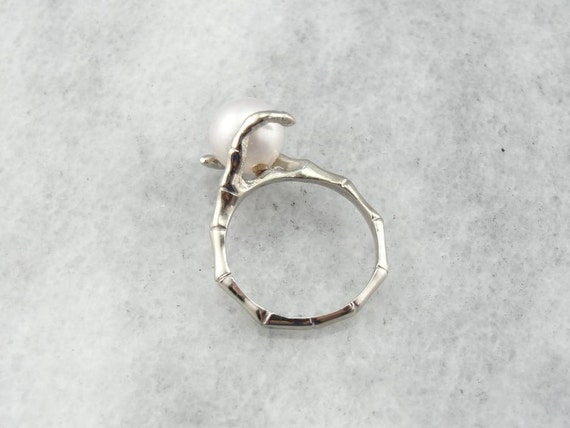 Vintage White Gold And Pearl Bypass Ring DTM7Y8-P - image 3
