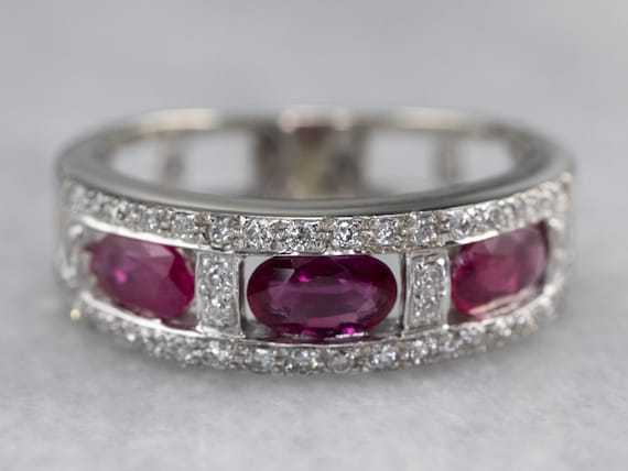 14K White Gold Ruby Diamond Band, Anniversary Ring - image 1