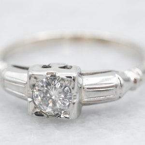 Retro Diamond Solitaire Ring, Vintage Diamond Ring, Diamond Engagement Ring, White Gold Diamond Ring, Promise Ring, April Birthstone A21203