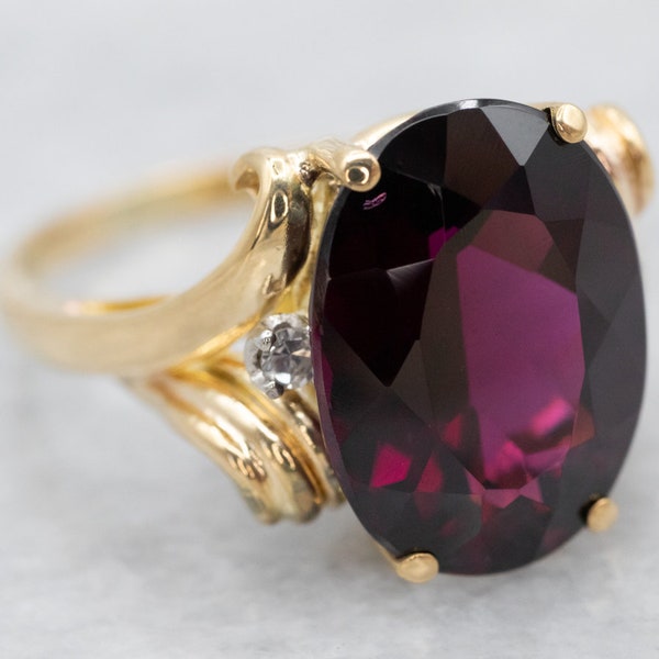 Vintage Grape Garnet and Diamond Ring, Retro Era Garnet Ring, Three Stone Ring, January Birthstone, Anniversary Ring, Birthday Gift A15639