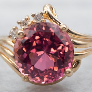 Pink Tourmaline and Diamond Ring, Yellow Gold Tourmaline Ring, Pink Stone Ring, October Birthstone, Anniversary Gift, Gifts for Her A30294