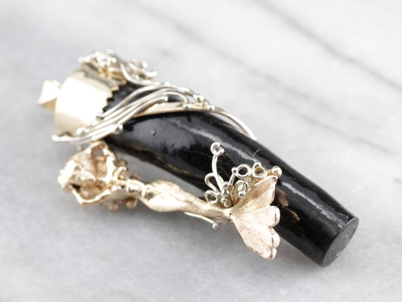 Sea Goddess Black Coral Mermaid Ornate Gold Pendan