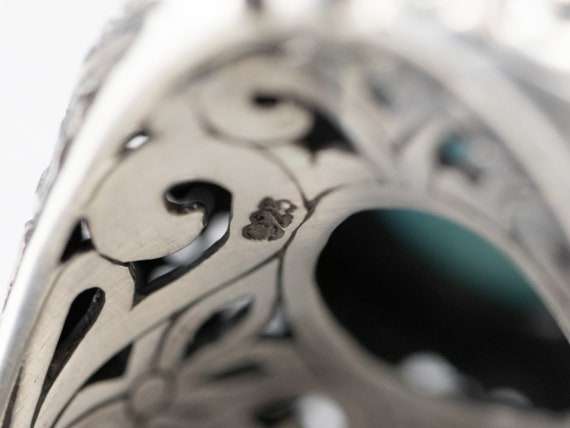 Floral Sterling Silver Turquoise Statement Ring, … - image 6