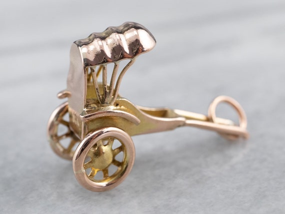 14K Gold Rickshaw Charm, Carriage Charm, Travel C… - image 2