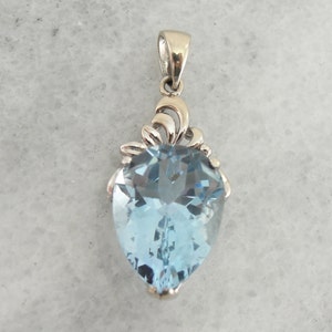 Large Aquamarine Solitaire, Extraordinary Stone in White Gold Filigree Pendant 86WX4W-N