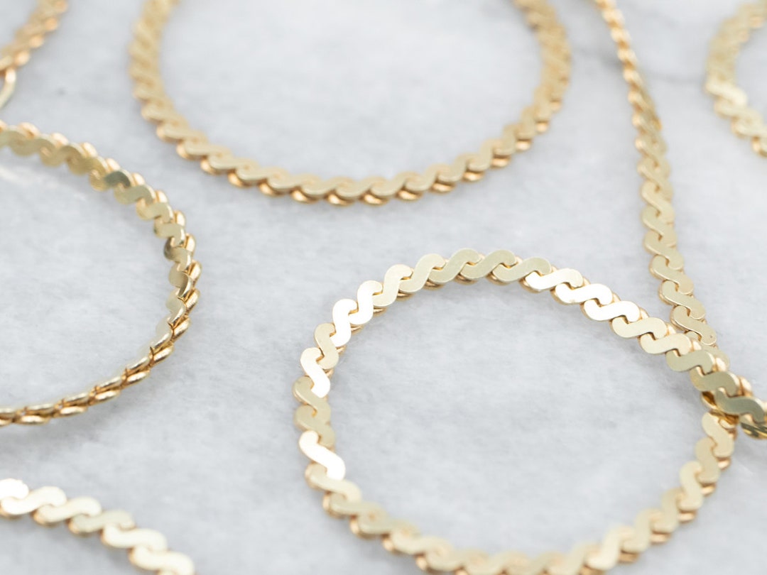 14K Yellow Gold Serpentine Chain, 31 Inch Flat Necklace - Etsy