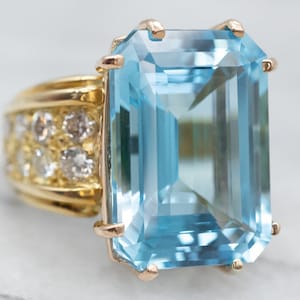 Yellow Gold Blue Topaz and Diamond Cocktail Ring, Yellow Gold Topaz Ring, Birthstone Ring, Topaz Jewelry, Gifts for Her, A24304