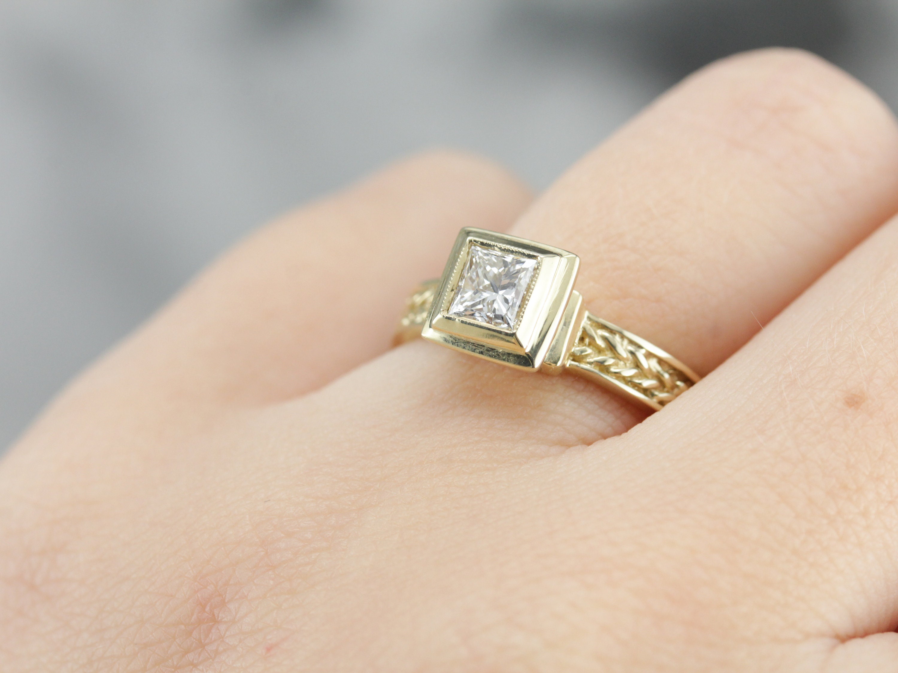 Modernist Contemporary Bezel Set Diamond Engagement Ring Etsy