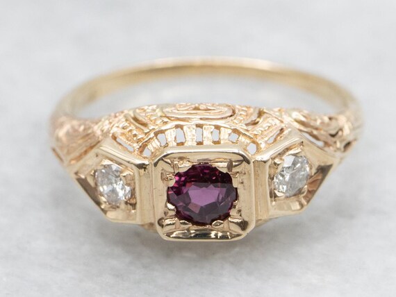 14K Yellow Gold Ruby Diamond Anniversary Ring, Si… - image 2