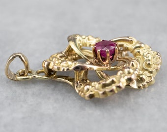 Ruby Lover's Knot Pendant, Yellow Gold Ruby Pendant, Ruby