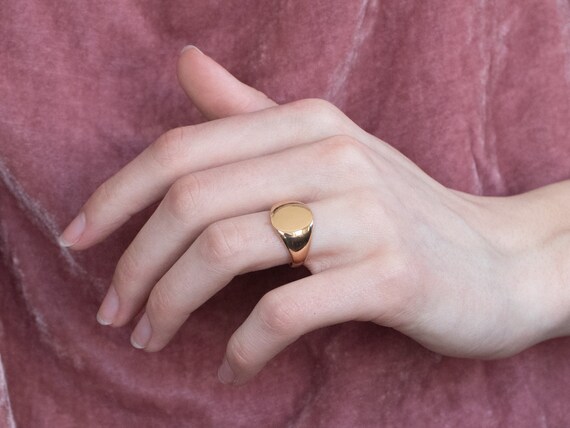 Plain Gold Signet Ring, Oval Signet Ring, Yellow … - image 9