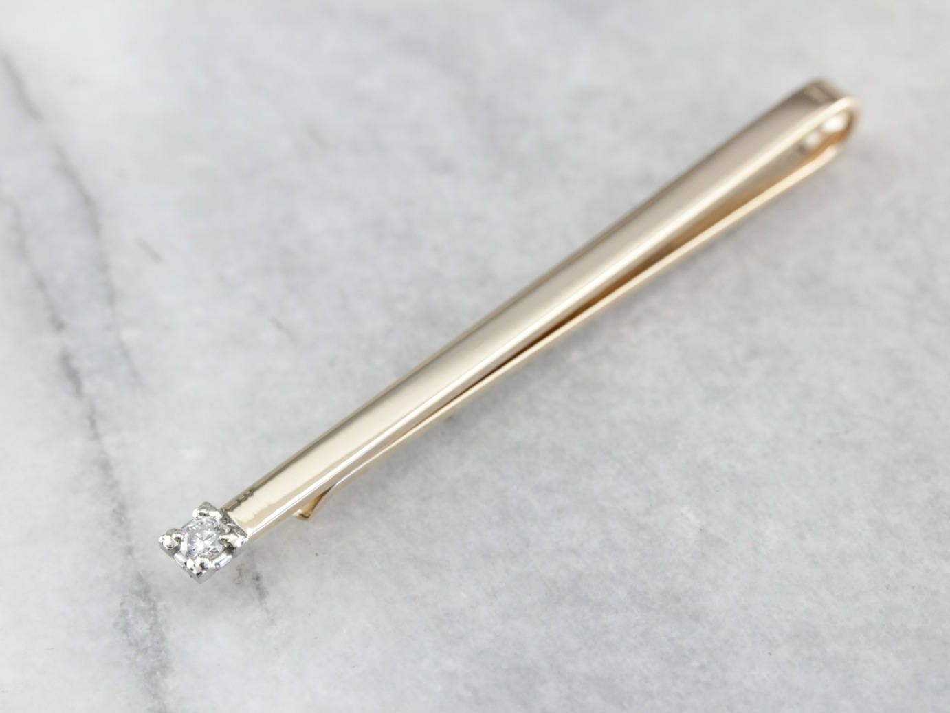 ネクタイピン　ダイヤ　ゴールド14K ホワイトゴールド14k ヴィンテージ ゴールドとダイヤモンドのネクタイピン、スーツ