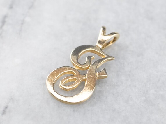 14K Yellow Gold Cursive "F" Initial Pendant, Mono… - image 3