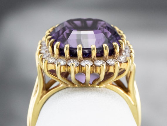 Amethyst and Diamond Cocktail Ring, 18K Gold Amet… - image 8