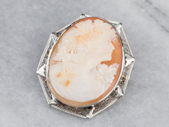 Art Deco Cameo Brooch Pendant, Bacchante Maiden C… - image 2