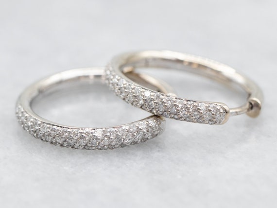 Sleek Diamond Hoop Earrings, White Gold Diamond H… - image 2