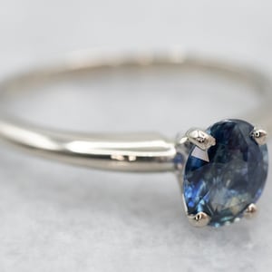 Sapphire White Gold Ring, Sapphire Solitaire Ring, Sapphire Engagement Ring, Anniversary Ring, September Birthstone, Sapphire Jewelry A22074