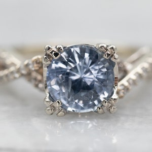 White Gold Sapphire and Diamond Engagement Ring, Vintage Sapphire Ring, Anniversary Ring, Diamond Accents, Vintage Engagement Ring A26787