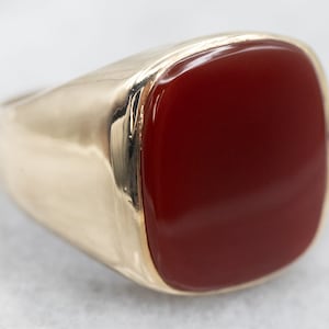 Men&#39;s Vintage Carnelian Statement Ring, Yellow Gold Carnelian Ring, Carnelian Jewelry, Men&#39;s Cabochon Ring, Men&#39;s Estate Jewelry A26168