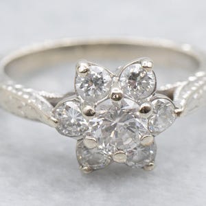 Floral Diamond Engagement Ring, White Gold Diamond Ring, Diamond Halo Ring, Anniversary Ring, Flower Engagement, Modern Diamond A67748