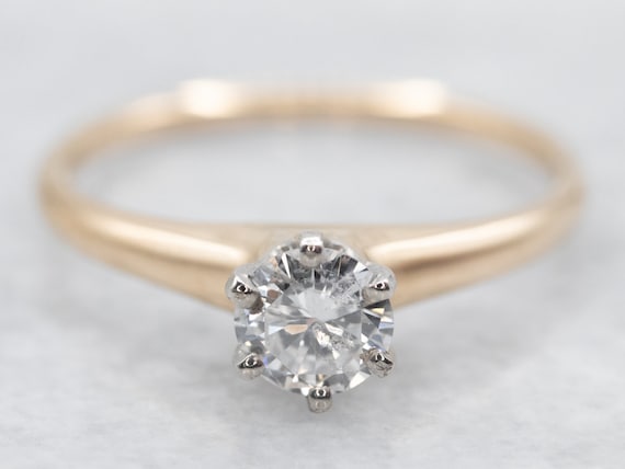 Round Cut Diamond Solitaire Engagement Ring, 14K … - image 1