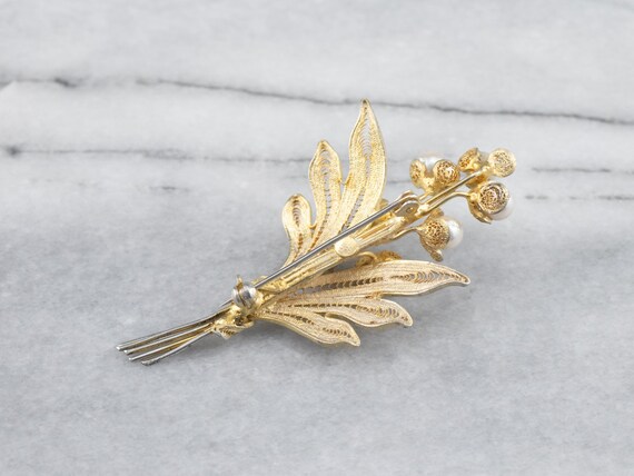 Pearl Vermeil Botanical Brooch, Floral Brooch, Vi… - image 6