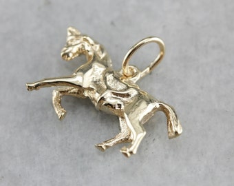 14K Yellow Gold Horse Pendant, Equestrian Charm