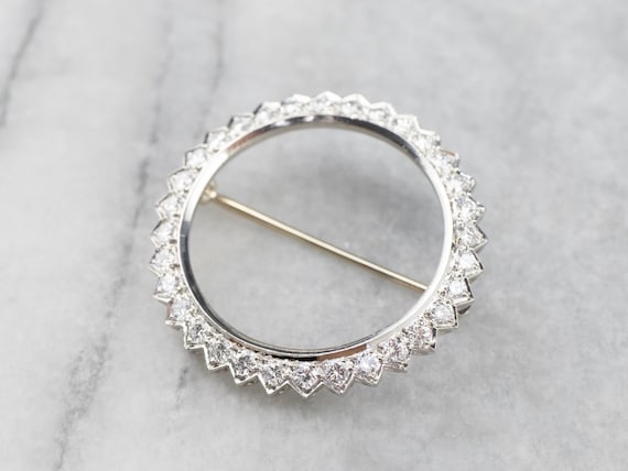 Vintage Diamond Circle Pin, Diamond Brooch, Diamo… - image 3