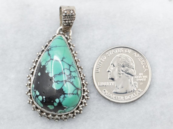Sterling Silver Pear Cut Turquoise Pendant with B… - image 2