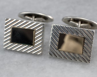 Mixed Metal Cufflinks, Silver Gold Cufflinks, Rectangle Cufflinks, Geometric Cufflinks, Groomsmen Gift, 38387HD1