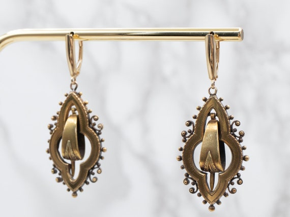 Etruscan Revival Gold Drop Earrings, Victorian Dr… - image 9