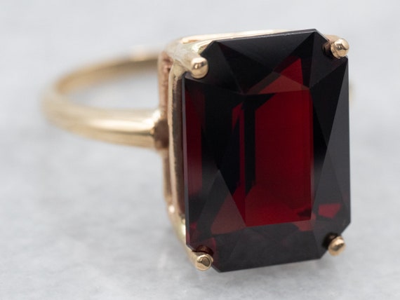 Yellow Gold Emerald Cut Garnet Solitaire Ring, Ye… - image 2