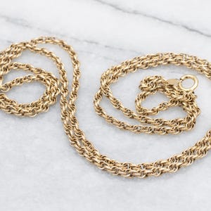 14K Yellow Gold Rope Chain, 25 Inch Vintage Pendant Necklace