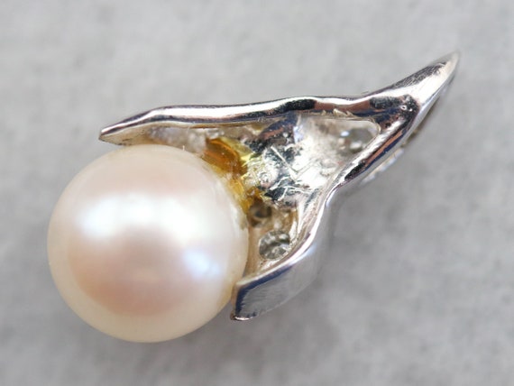 Sweet Cultured Pearl and Diamond Pendant, White G… - image 3