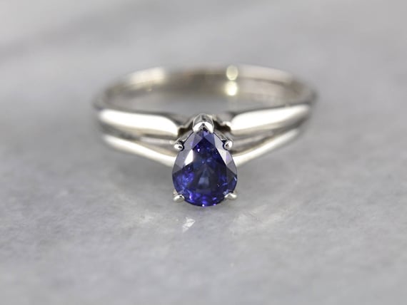 Pear Cut Sapphire Solitaire Engagement Ring, Sapp… - image 1