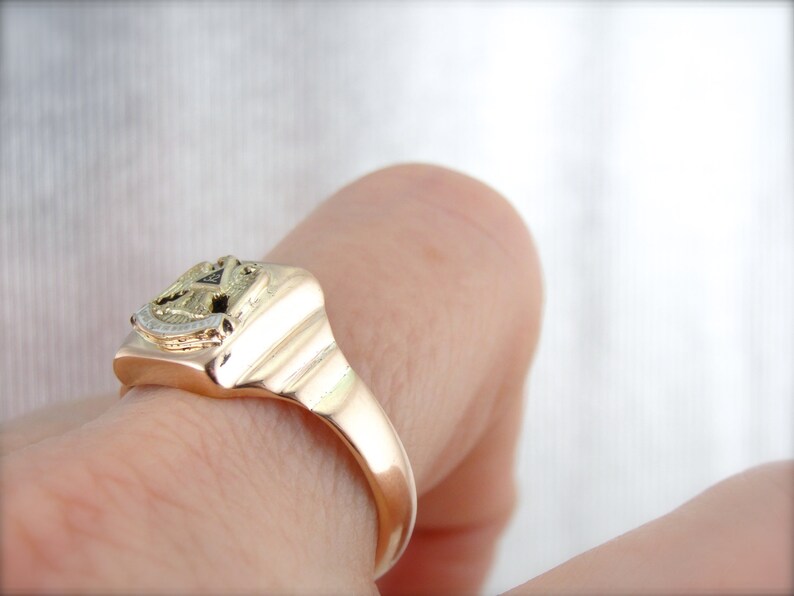 Vintage Masonic Double Eagle Enamel Statement Ring RWJZMF-D