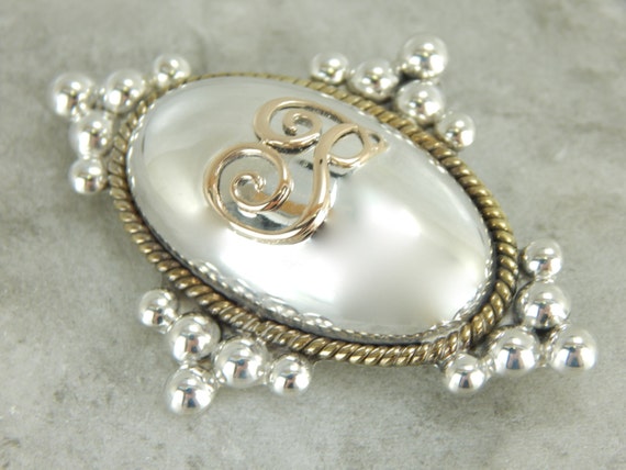 P Monogramed Brooch or Pendant in Silver and Gold… - image 2