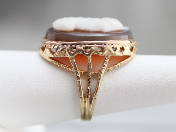 Mid Century Spartan Cameo Ring, Vintage Gold Came… - image 9